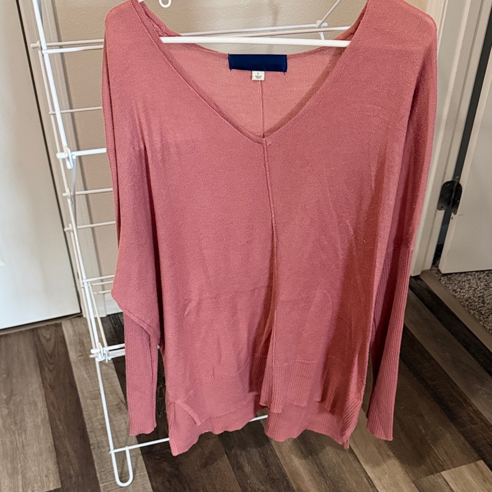 V-Neck Long Sleeve Top in Pink